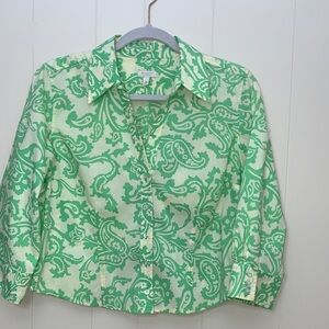 Talbots Green Paisley Button-Up Blouse